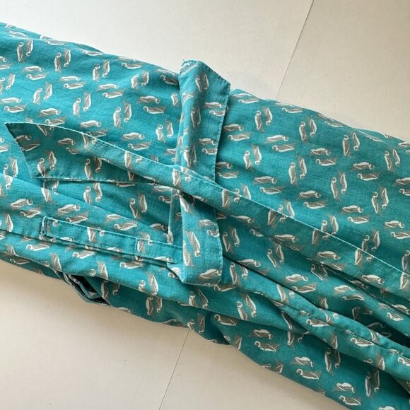 American Heaven Blue Penguin Print Cotton House Robe Medium Hood Pockets Animals - Picture 11 of 11